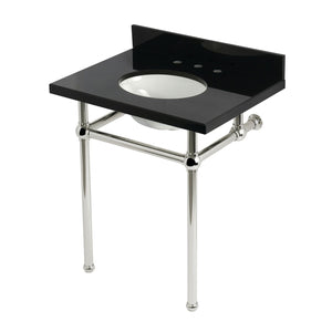 Templeton 30-Inch Black Granite Console Sink with Brass Legs (8-Inch, 3-Hole)