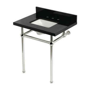Templeton 30-Inch Black Granite Console Sink with Brass Legs (8-Inch, 3-Hole)