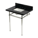 Templeton 30-Inch Black Granite Console Sink with Brass Legs (8-Inch, 3-Hole)