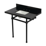 Templeton 36-Inch Black Granite Console Sink with Brass Legs (8-Inch, 3-Hole)