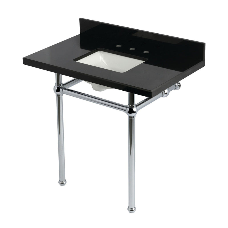 Templeton 36-Inch Black Granite Console Sink with Brass Legs (8-Inch, 3-Hole)