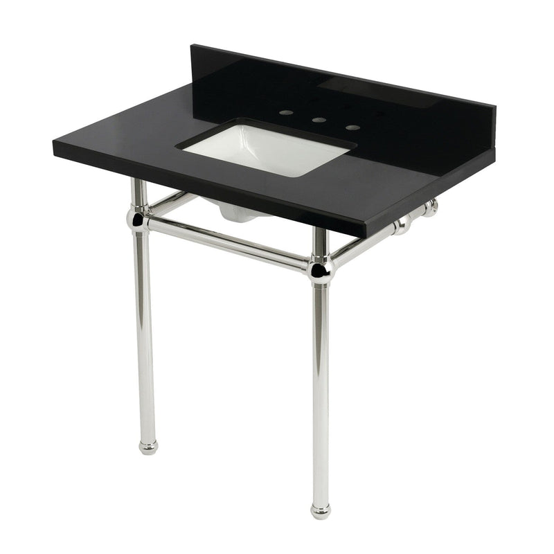 Templeton 36-Inch Black Granite Console Sink with Brass Legs (8-Inch, 3-Hole)