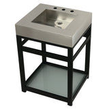 Kingston Commercial 25-Inch Stainless Steel Console Sink with Steel Base and Glass Shelf (8-Inch, 3-Hole)