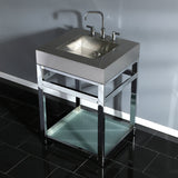 Kingston Commercial 25-Inch Stainless Steel Console Sink with Steel Base and Glass Shelf (8-Inch, 3-Hole)