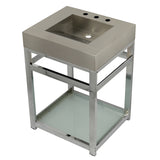 Kingston Commercial 25-Inch Stainless Steel Console Sink with Steel Base and Glass Shelf (8-Inch, 3-Hole)