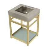 Kingston Commercial 25-Inch Stainless Steel Console Sink with Steel Base and Glass Shelf (8-Inch, 3-Hole)