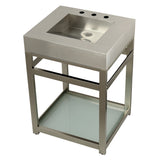 Kingston Commercial 25-Inch Stainless Steel Console Sink with Steel Base and Glass Shelf (8-Inch, 3-Hole)