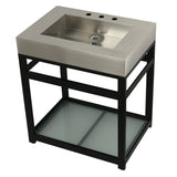 Kingston Commercial 31-Inch Stainless Steel Console Sink with Steel Base and Glass Shelf (8-Inch, 3-Hole)