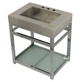 Kingston Commercial 31-Inch Stainless Steel Console Sink with Steel Base and Glass Shelf (8-Inch, 3-Hole)