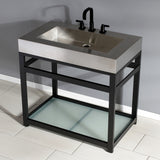 Kingston Commercial 37-Inch Stainless Steel Console Sink with Steel Base and Glass Shelf (8-Inch, 3-Hole)