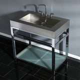 Kingston Commercial 37-Inch Stainless Steel Console Sink with Steel Base and Glass Shelf (8-Inch, 3-Hole)