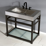 Kingston Commercial 37-Inch Stainless Steel Console Sink with Steel Base and Glass Shelf (8-Inch, 3-Hole)