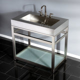 Kingston Commercial 37-Inch Stainless Steel Console Sink with Steel Base and Glass Shelf (8-Inch, 3-Hole)
