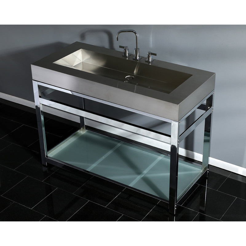 Kingston Commercial 49-Inch Stainless Steel Console Sink with Steel Base and Glass Shelf (8-Inch, 3-Hole)