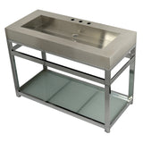 Kingston Commercial 49-Inch Stainless Steel Console Sink with Steel Base and Glass Shelf (8-Inch, 3-Hole)