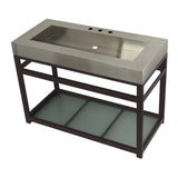 Kingston Commercial 49-Inch Stainless Steel Console Sink with Steel Base and Glass Shelf (8-Inch, 3-Hole)