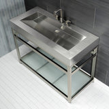 Kingston Commercial 49-Inch Stainless Steel Console Sink with Steel Base and Glass Shelf (8-Inch, 3-Hole)