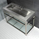 Kingston Commercial 49-Inch Stainless Steel Console Sink with Steel Base and Glass Shelf (8-Inch, 3-Hole)
