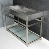 Kingston Commercial 49-Inch Stainless Steel Console Sink with Steel Base and Glass Shelf (8-Inch, 3-Hole)