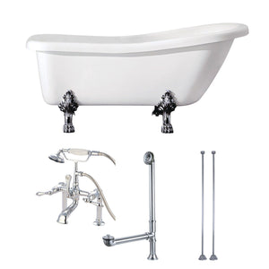 Aqua Eden 67-Inch Acrylic Single Slipper Clawfoot Tub Combo with Faucet and Supply Lines