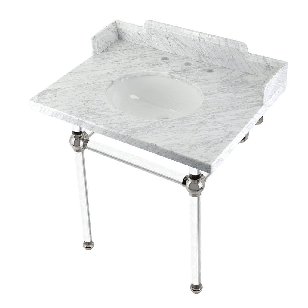 Fauceture 30-Inch Carrara Marble Console Sink with Acrylic Legs