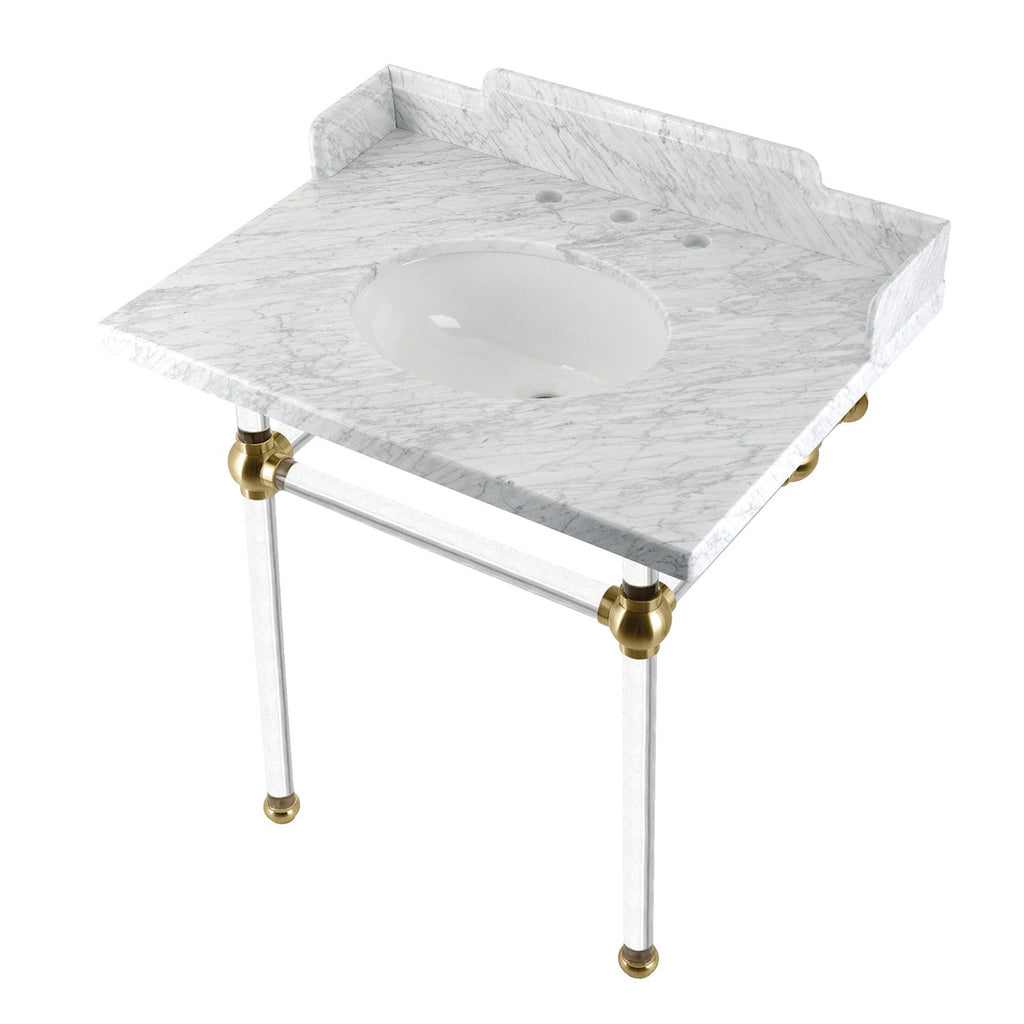 Fauceture 30-Inch Carrara Marble Console Sink with Acrylic Legs