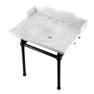 Fauceture 30-Inch Carrara Marble Console Sink with Brass Legs