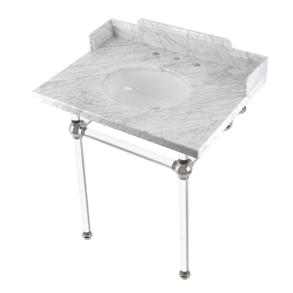Pemberton 30-Inch Carrara Marble Console Sink with Acrylic Legs