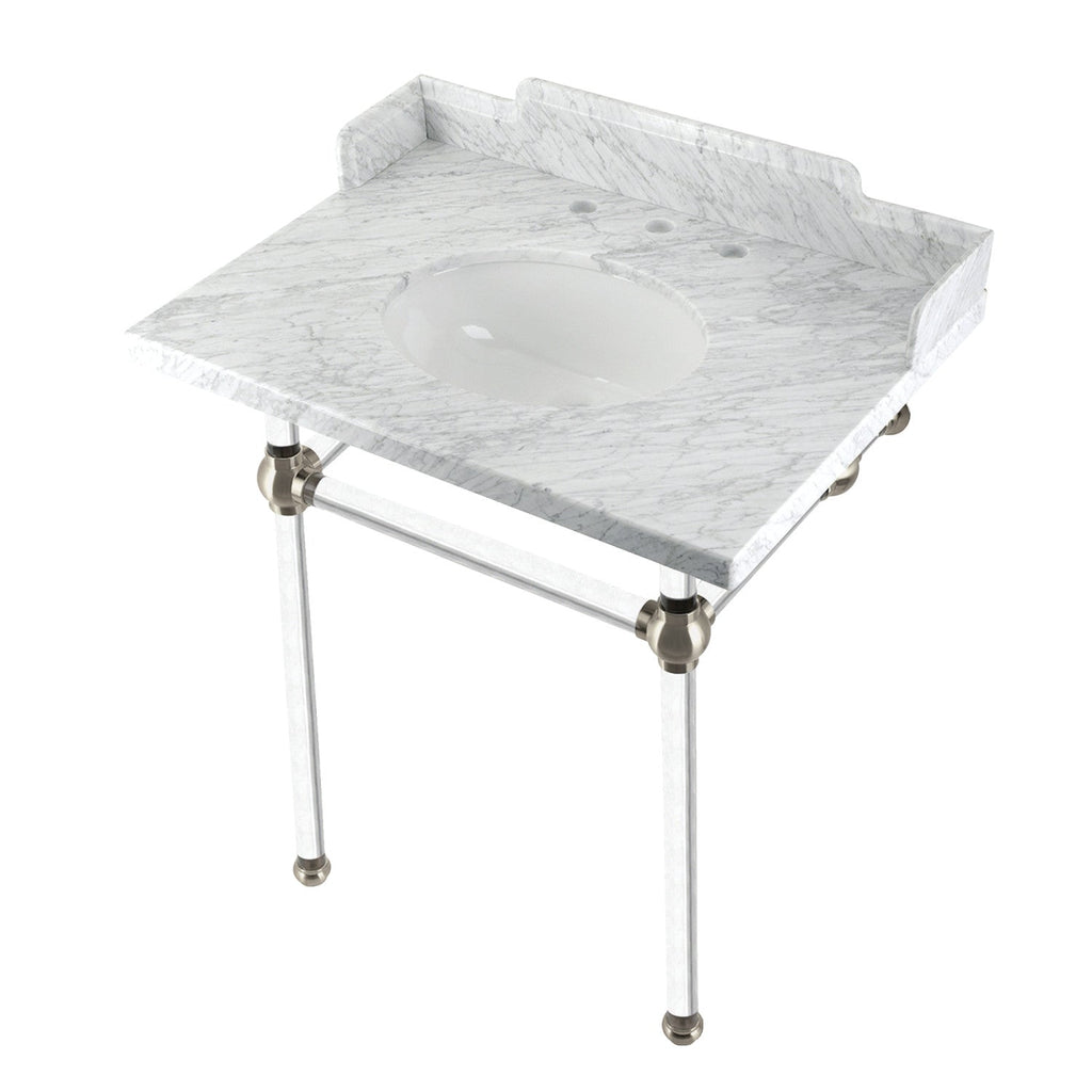 Pemberton 30-Inch Carrara Marble Console Sink with Acrylic Legs