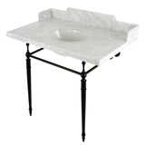 Habsburg 36-Inch Carrara Marble Console Sink with Brass Legs (8-Inch, 3-Hole)