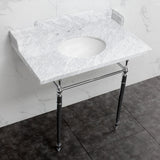 Habsburg 36-Inch Carrara Marble Console Sink with Brass Legs (8-Inch, 3-Hole)