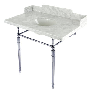 Habsburg 36-Inch Carrara Marble Console Sink with Brass Legs (8-Inch, 3-Hole)