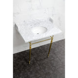 Habsburg 36-Inch Carrara Marble Console Sink with Brass Legs (8-Inch, 3-Hole)