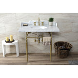 Habsburg 36-Inch Carrara Marble Console Sink with Brass Legs (8-Inch, 3-Hole)