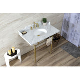 Habsburg 36-Inch Carrara Marble Console Sink with Brass Legs (8-Inch, 3-Hole)