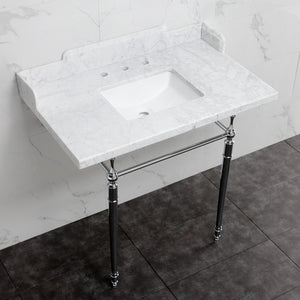 Habsburg 36-Inch Carrara Marble Console Sink with Brass Legs (8-Inch, 3-Hole)
