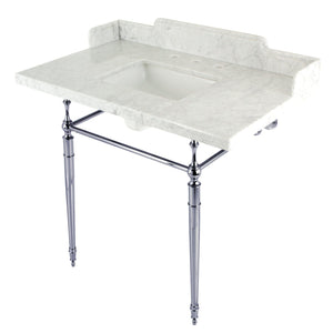 Habsburg 36-Inch Carrara Marble Console Sink with Brass Legs (8-Inch, 3-Hole)