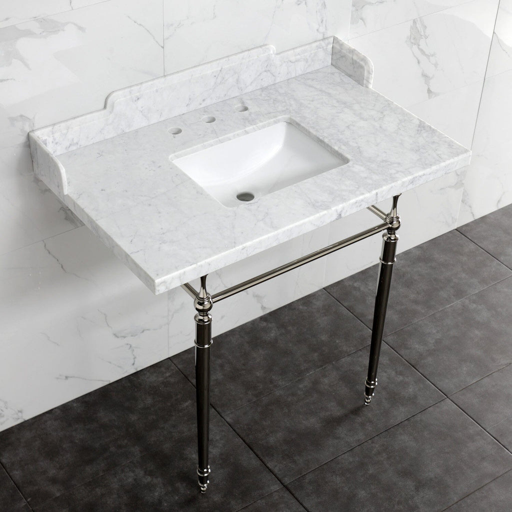 Fauceture 36-Inch Carrara Marble Console Sink with Brass Legs