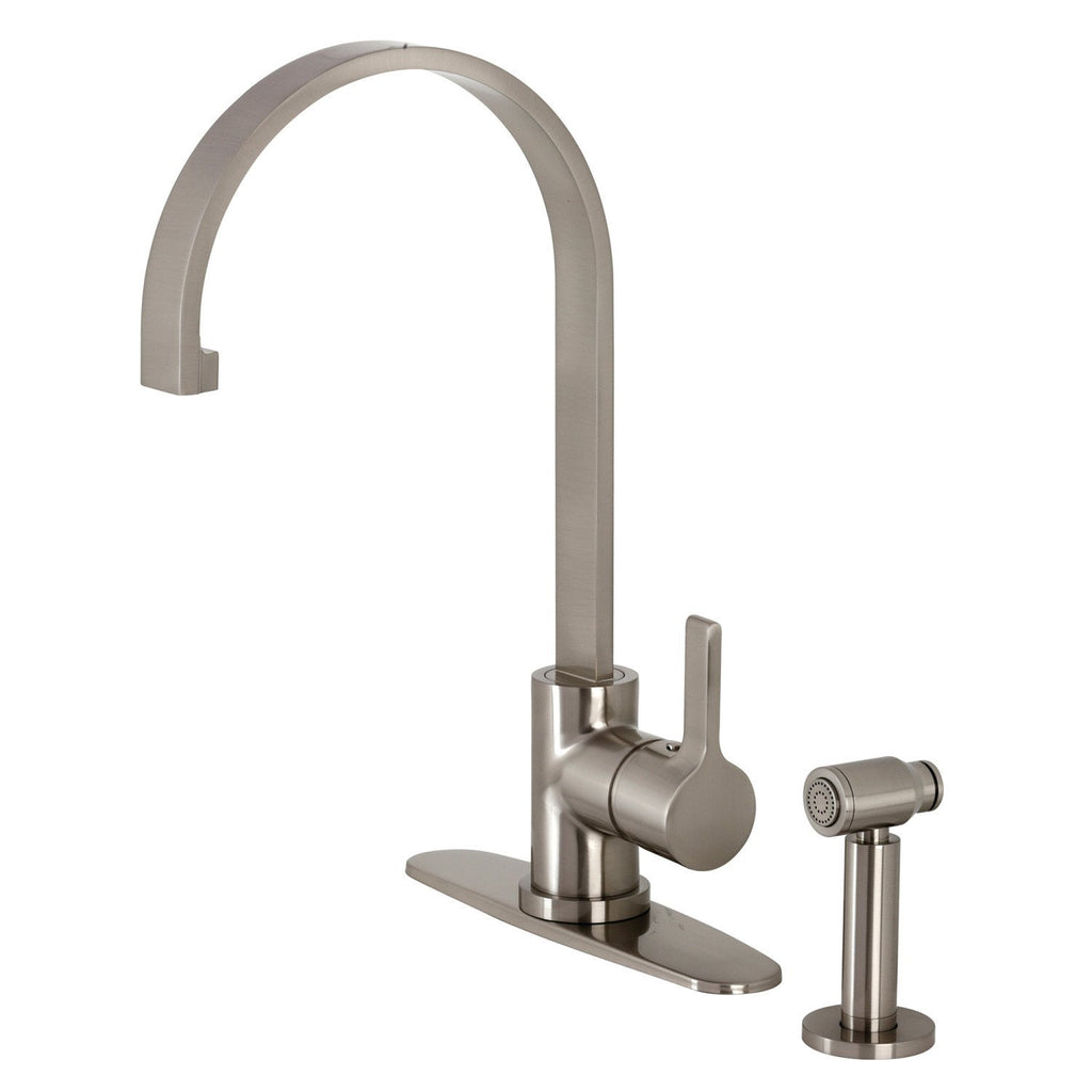 Continental Single-Handle Deck Mount Kitchen Faucet with Brass Sprayer and Deck Plate