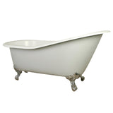 Aqua Eden 62-Inch Cast Iron Single Slipper Clawfoot Tub with 7-Inch Faucet Drillings