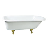 Aqua Eden 66-Inch Cast Iron Oval Rectangular Roll Top Clawfoot Tub (No Faucet Drillings)
