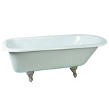 Aqua Eden 66-Inch Cast Iron Oval Rectangular Roll Top Clawfoot Tub (No Faucet Drillings)