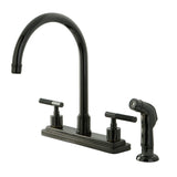 Water Onyx Two-Handle 4-Hole Deck Mount 8" Centerset Kitchen Faucet with Side Sprayer