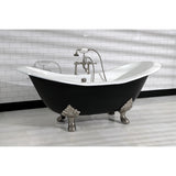 Aqua Eden 72-Inch Cast Iron Double Slipper Clawfoot Tub with 7-Inch Faucet Drillings