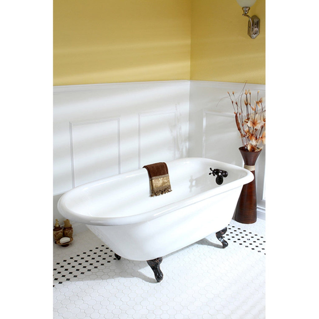 Aqua Eden 60-Inch Cast Iron Roll Top Clawfoot Tub with 3-3/8 Inch Wall Drillings