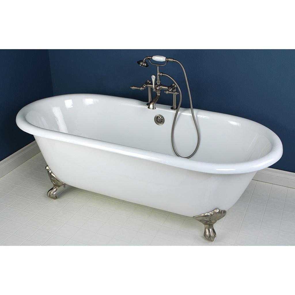 Aqua Eden 66-Inch Cast Iron Double Ended Clawfoot Tub with 7-Inch Faucet Drillings