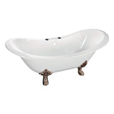 Aqua Eden 61-Inch Cast Iron Double Slipper Clawfoot Tub with 7-Inch Faucet Drillings