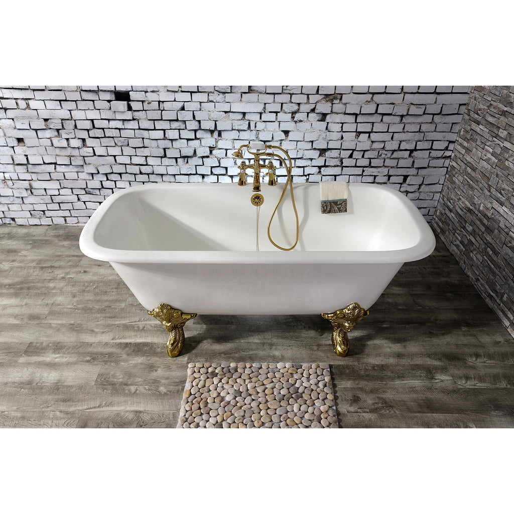 Aqua Eden 67-Inch Cast Iron Double Ended Clawfoot Tub with 7-Inch Faucet Drillings