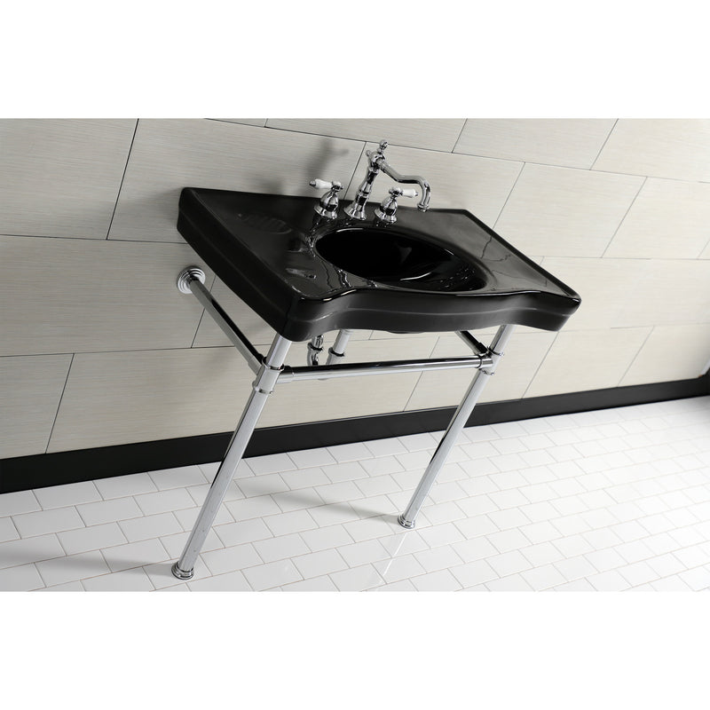 Imperial 36-Inch Ceramic Console Sink with Stainless Steel Legs (8-Inch, 3-Hole)