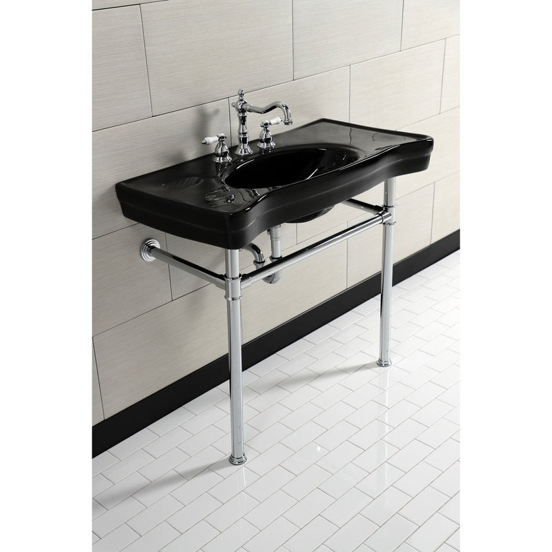 Imperial 36-Inch Ceramic Console Sink with Stainless Steel Legs (8-Inch, 3-Hole)